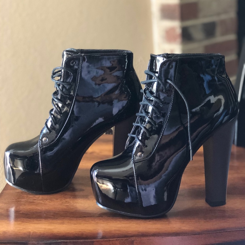 Black Patent leather ankle heels